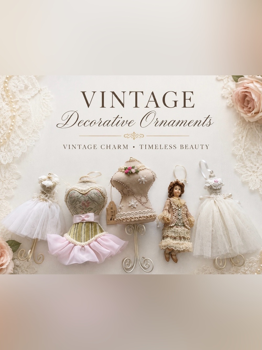 Vintage Style Decorative Dress Form Ornaments Set Of 5 White Decor